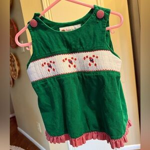 Smocked Christmas Top Green Corduroy candy canes